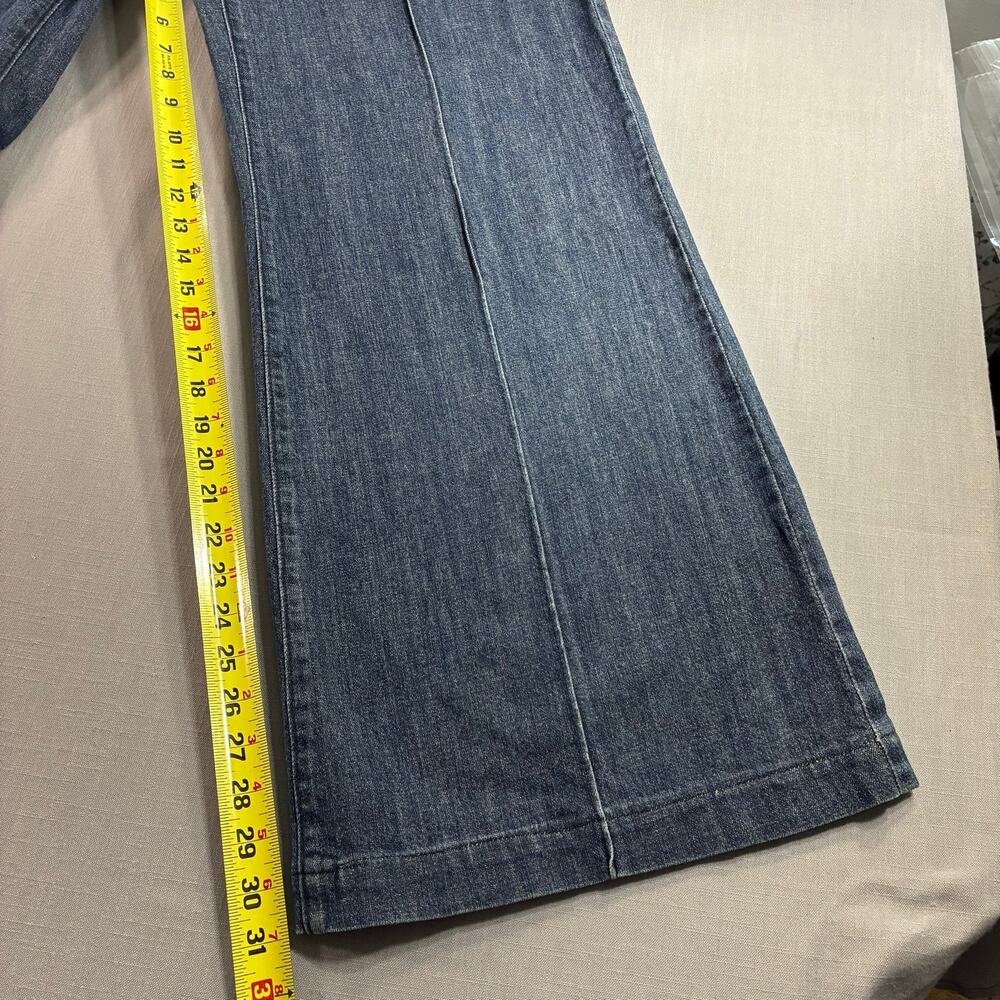 Women's Wide Leg Flare Jeans 30x31 Blue High Rise Stretch Denim Unbranded - Picture 6 of 12
